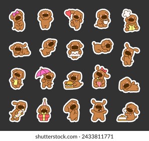 Cute kawaii dog. Sticker Bookmark. Toy poodle. Cartoon funny puppy character. Hand drawn style. Vector drawing. Collection of design elements.