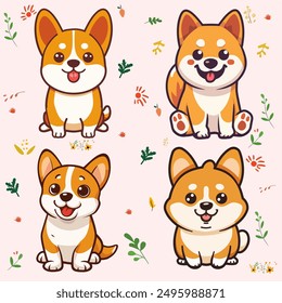 Cute Kawaii Dogs Illustration - Adorable Cartoon Puppies