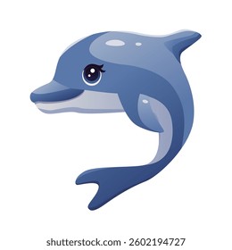 Cute kawaii dolphin isolated on white background. Sea animal.  Vector Illustration.