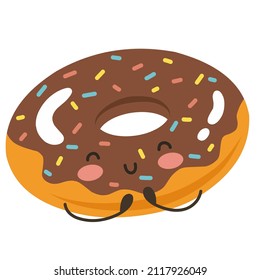 Cute kawaii donut with sprinkles and icing. Vector illustration.