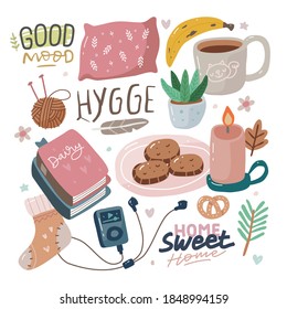 Cute Kawaii Doodle Collection Set Hygge Stock Vector (Royalty Free ...