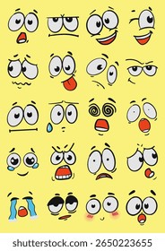 Cute kawaii doodle emoji icon set with various funny facial expressions. Hand drawn cartoon vector clipart for sticker