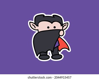 Cute and kawaii Dracula Hide Behind Cape Halloween Character Illustration Sticker