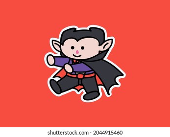 Cute and kawaii Dracula Walking Halloween Character Illustration Sticker