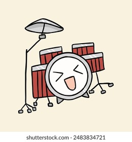 cute kawaii drummer cartoon illustration