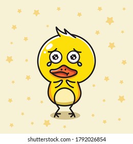 Cute Kawaii duck  alone cartoon vector illustration
