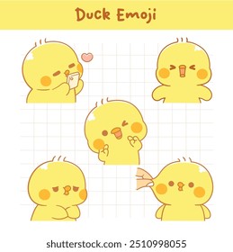 Colección engomada linda de la etiqueta engomada del emoji de la expresión de la cara del pato Kawaii