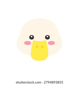Cute Kawaii Duck Face Flat Vector Illustration on White Background