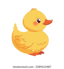 Cute kawaii duck on white background. Cartoon vector character, yellow duckling. Isolated baby duck