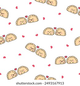 Bonita bola de masa kawaii. Patrón sin costuras. Dibujos animados de personajes de comida china. Estilo dibujado a mano. Dibujo de Vector. Diseñar adornos.