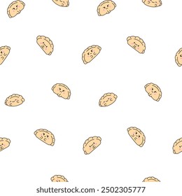 Linda bola de masa kawaii. Patrón sin fisuras. Caricaturas de comida china. Estilo dibujado a mano. Dibujo de Vector. Diseña adornos.