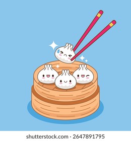 Cute kawaii dumplings cartoon character illustration