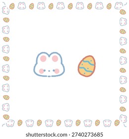 Cute Kawaii Easter Bunny and Egg Border Vector Illustration