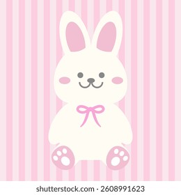 Cute Kawaii Easter Bunny Sitting with Pink Bow – Adorable Pastel Spring Illustration