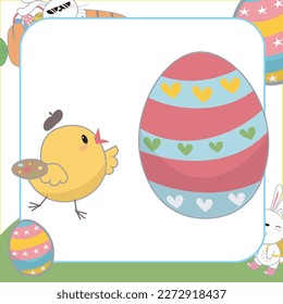 Cute and kawaii Easter chick flashcard for Children. Ready to print. Printable game card. Educational card for preschool. Vector file.