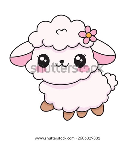 Cute Kawaii Easter Lamb Character. Adorable Hand Drawn Spring Sheep Animal Vector Illustration.