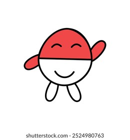 Cute kawaii egg carton icon. Line style illustration. Cartoon character illustration element design resembling an egg. Cute cartoon with red and white color