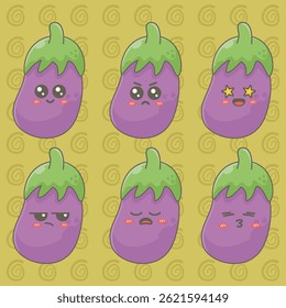 Cute kawaii Eggplant Emoji Expressions
