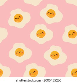 Cute Kawaii Eggs On Pink Seamless Vector