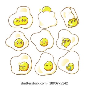 Cute and Kawaii Eggs Sticker Illustration Set With Various Expression
