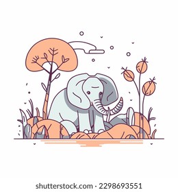 A cute and kawaii elephant with big, round eyes and a playful expression, perfect for kids' designs and fun projects