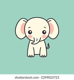 A cute and kawaii elephant with big, round eyes and a playful expression, perfect for kids' designs and fun projects