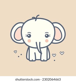 A cute and kawaii elephant with big, round eyes and a playful expression, perfect for kids' designs 