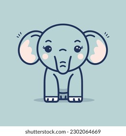 A cute and kawaii elephant with big, round eyes and a playful expression, perfect for kids' designs 