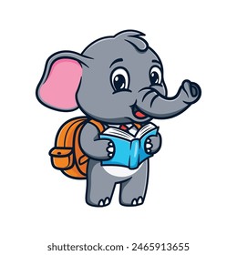 cute and kawaii elephant cartoon illustration design reading book