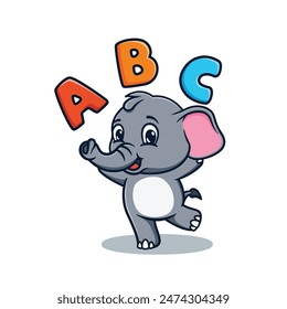 cute and kawaii elephant cartoon illustration design with abc alphabet