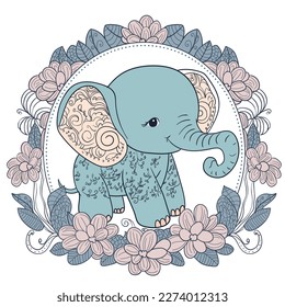 cute kawaii elephant mandala vector