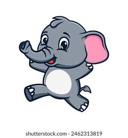 cute and kawaii elephant running and jumping cartoon illustration design