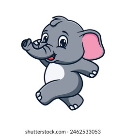 cute and kawaii elephant running and jumping cartoon illustration design