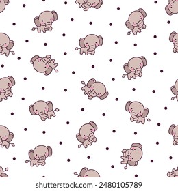 Cute kawaii elephant. Seamless pattern. Cartoon funny characters. Hand drawn style. Vector drawing. Design ornaments.