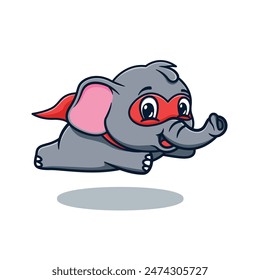 cute and kawaii elephant superhero cartoon illustration design with cape and mask