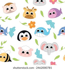 Cute kawaii emoji animal icons pattern Vector illustration