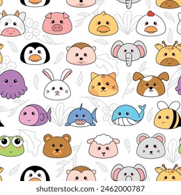 Cute kawaii emoji animal icons pattern Vector illustration