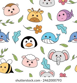 Cute kawaii emoji animal icons pattern Vector illustration