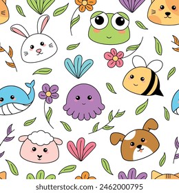 Cute kawaii emoji animal icons pattern Vector illustration