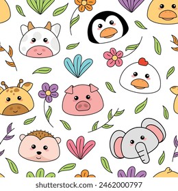 Cute kawaii emoji animal icons pattern Vector illustration