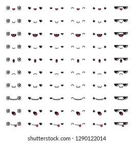 Cute kawaii emoji. Set of doodle cartoon faces with different emotions manga cartoon style - Vector file EPS10