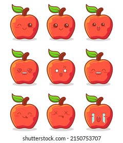 Cute Kawaii Emoticon Apple Collection Stock Vector (Royalty Free ...