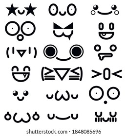 cute kawaii emoticon face collection isolated on white background.