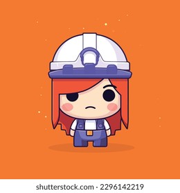 Cute kawaii engineer labor chibi mascot vector cartoon style