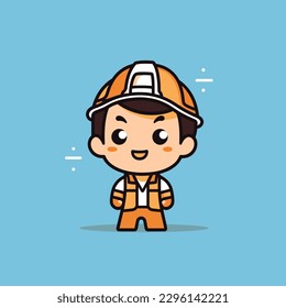 Cute kawaii engineer labor chibi mascot vector cartoon style