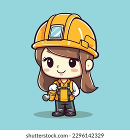 Cute kawaii engineer labor chibi mascot vector cartoon style