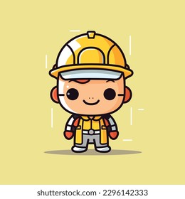 Cute kawaii engineer labor chibi mascot vector cartoon style