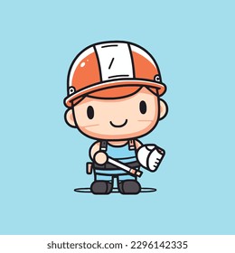 Cute kawaii engineer labor chibi mascot vector cartoon style