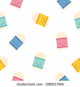 Cute Kawaii Eraser Character icon pattern seamless isolated on white background. Cartoon style