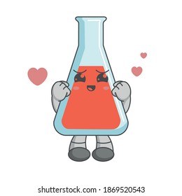 cute kawaii erlenmeyer characters are in love with heart balloons